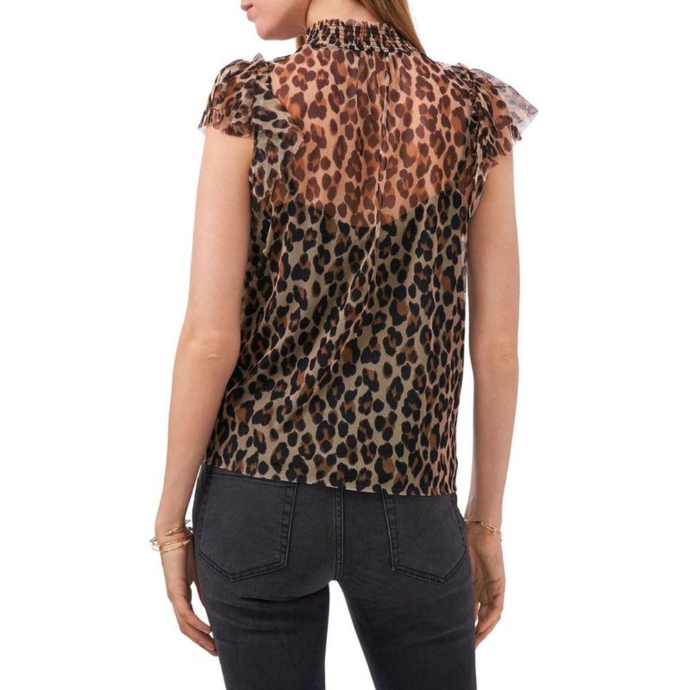 1.State Womens Tan Leopard Print Mock Neck Top Blouse Shirt Imperfections - Picture 3 of 4